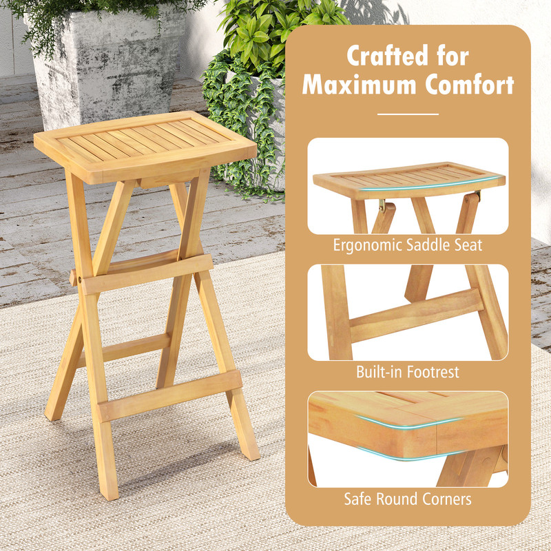 Set Of 2 No Assembly Outdoor Bar Stools Teak Wood Folding Stools With Countered Seat 350 Lb Capacit 5
