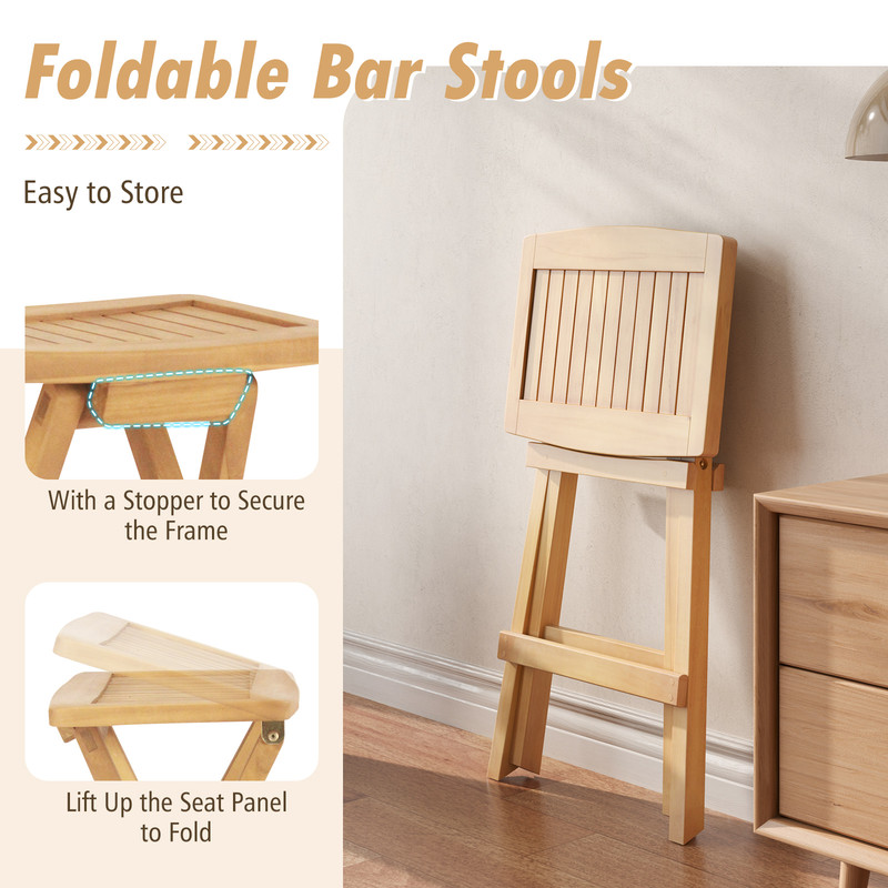 Set Of 2 No Assembly Outdoor Bar Stools Teak Wood Folding Stools With Countered Seat 350 Lb Capacit 3