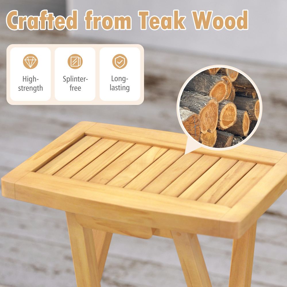 Set Of 2 No Assembly Outdoor Bar Stools Teak Wood Folding Stools With Countered Seat 350 Lb Capacit 4
