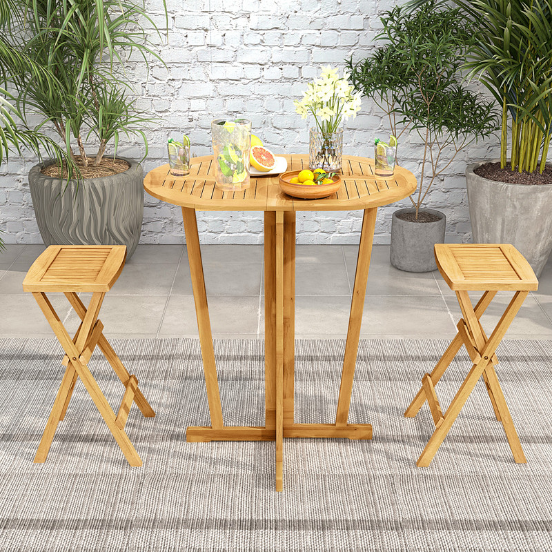 Outdoor Folding Bar Table Teak Wood Oval Tabletop With Cross Base For Patio  Bistro 2