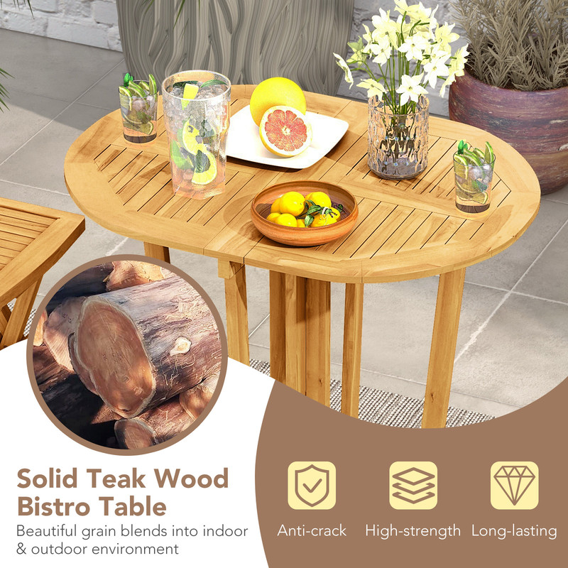 Outdoor Folding Bar Table Teak Wood Oval Tabletop With Cross Base For Patio  Bistro 3