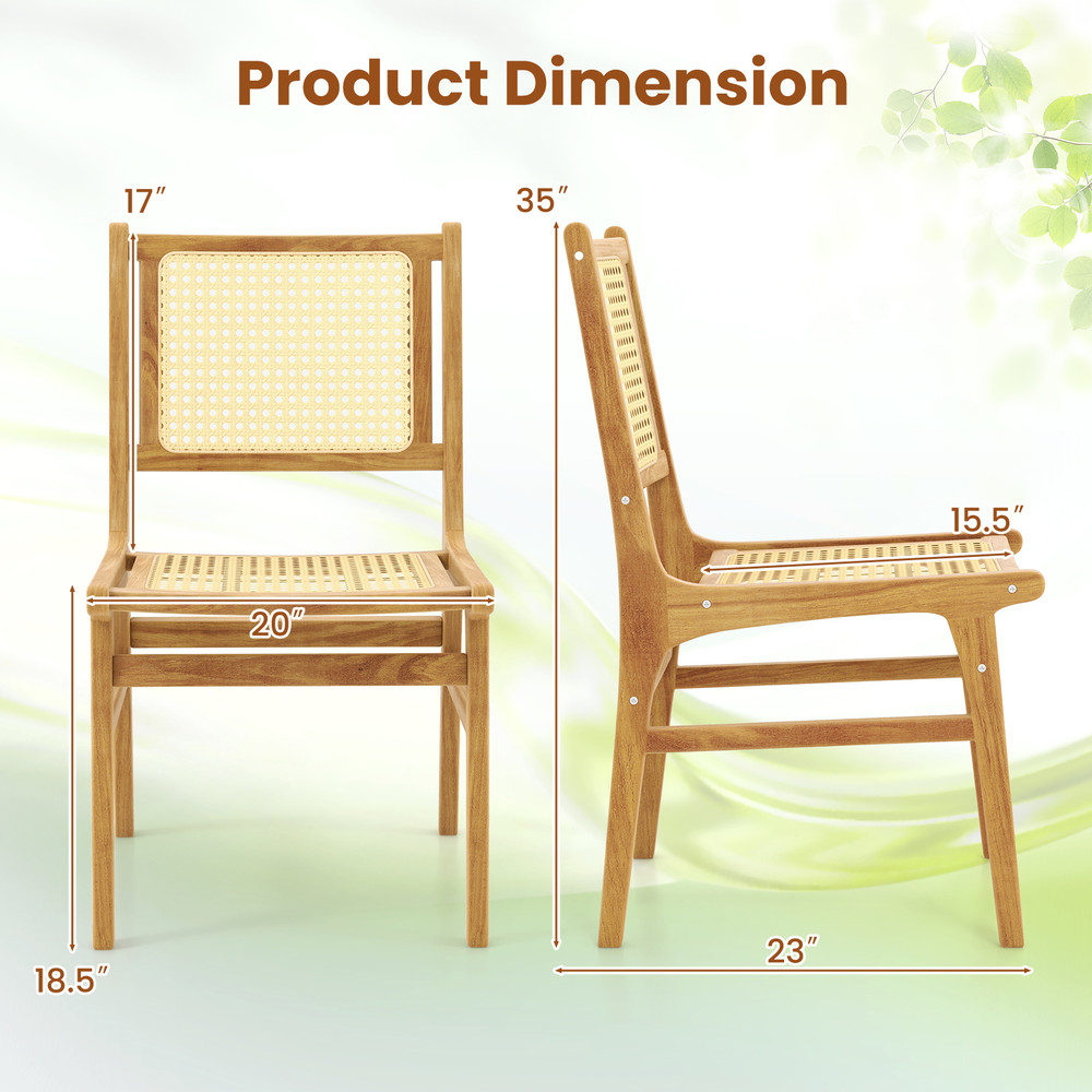 Teak Wood Dining Chair Natural Rattan Woven Seat Backrest For Kitchen Dining Room Or Restaurant 4