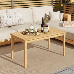 outdoor teak wood coffee table, 35.5" slatted tabletop for patio & balcony