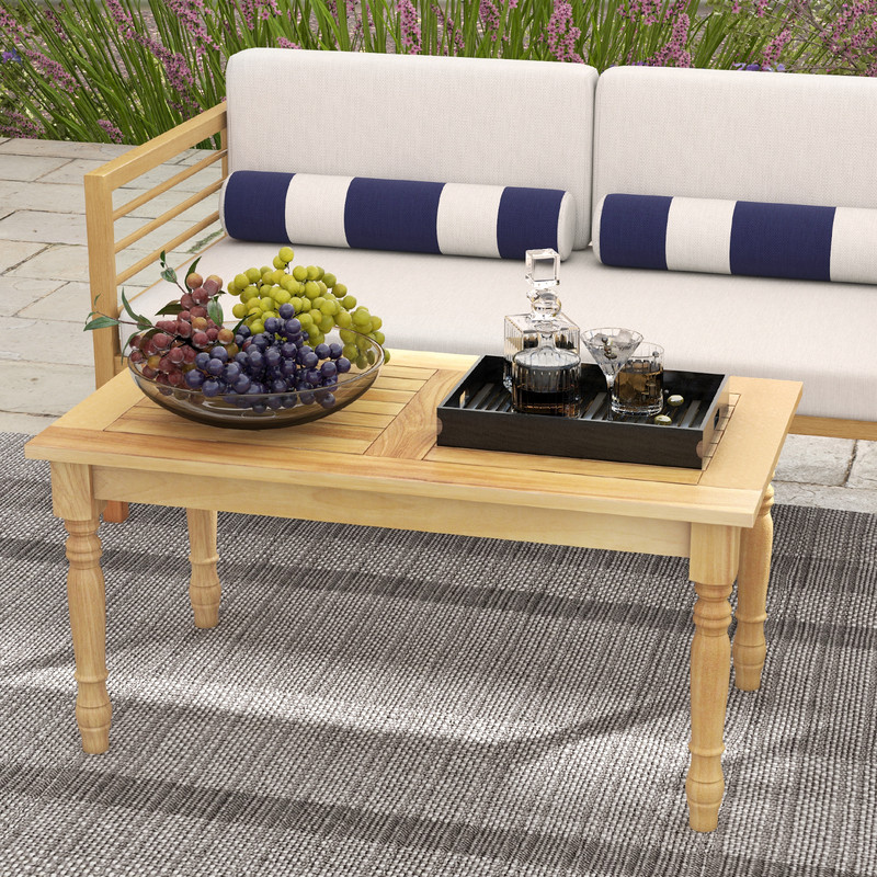 Patio Coffee Table With Solid Teak Wood Structure Slatted Tabletop OutdoorIndoor Side Table 1