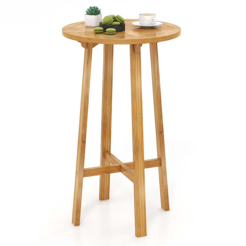 Round Teak Wood Bar Table 40 Height With Sturdy Footrest For Patio  Bistro 5