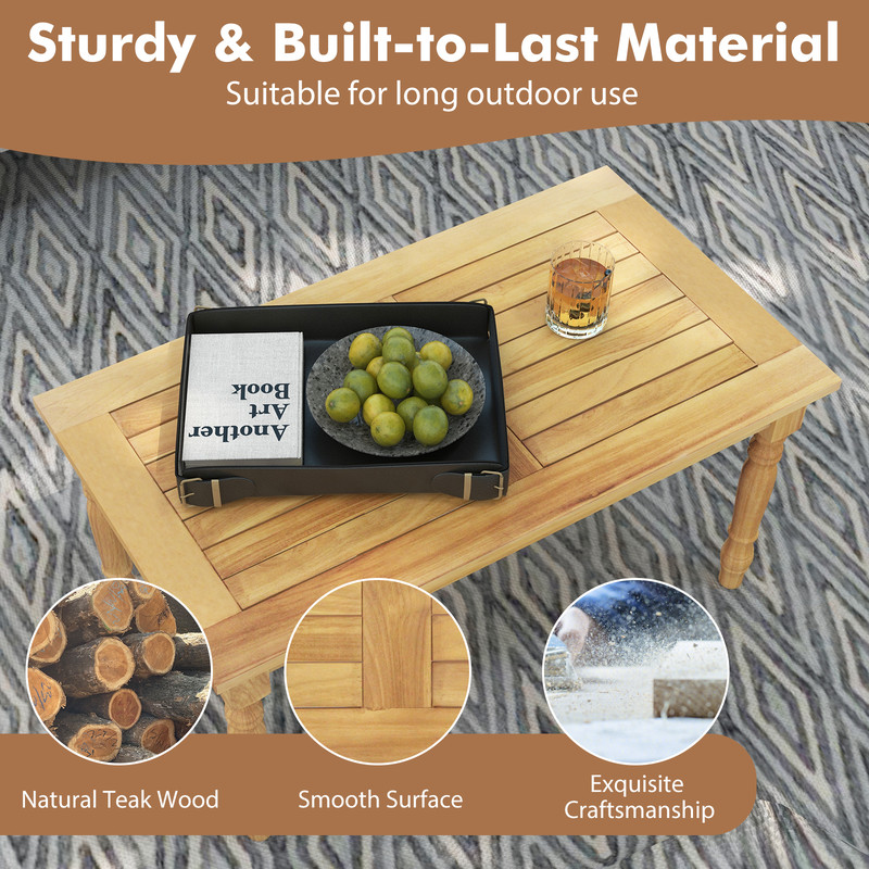 Patio Coffee Table With Solid Teak Wood Structure Slatted Tabletop OutdoorIndoor Side Table 3