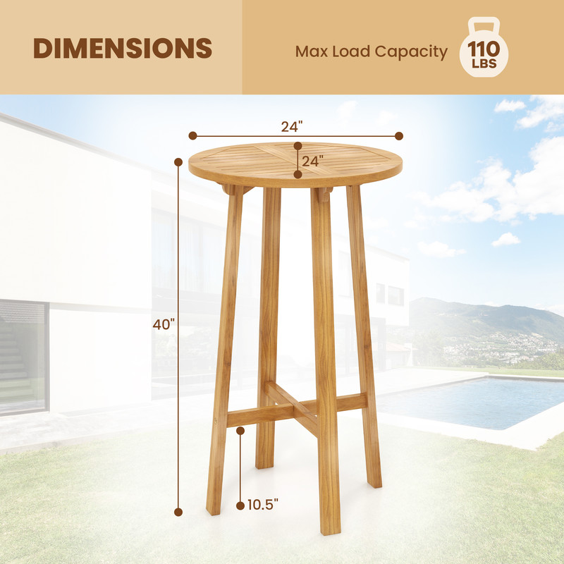 Round Teak Wood Bar Table 40 Height With Sturdy Footrest For Patio  Bistro 4