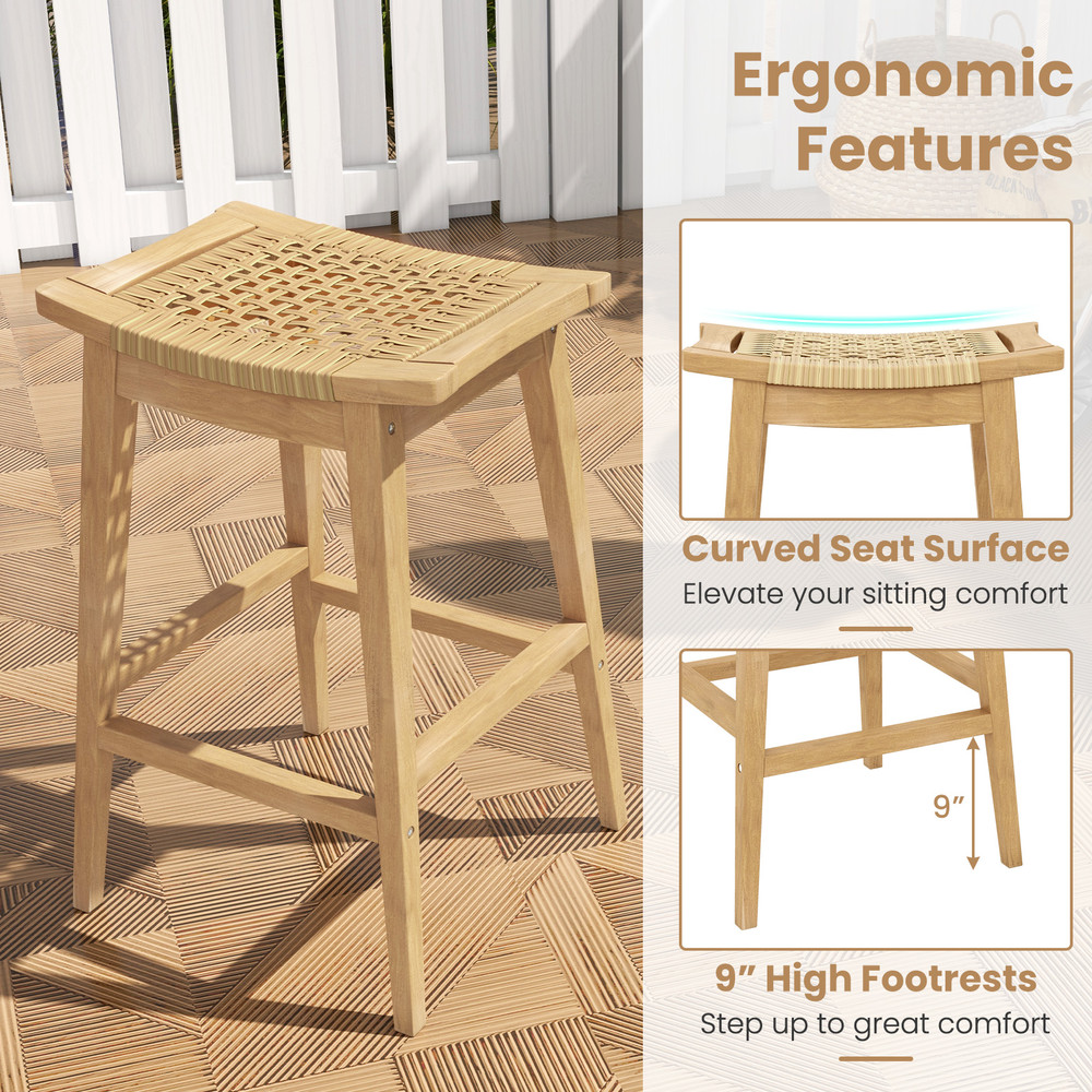 Outdoor Barstool With Footrest 29 Patio Rattan Stool  Ergonomic Saddle Seat For Comfort 4