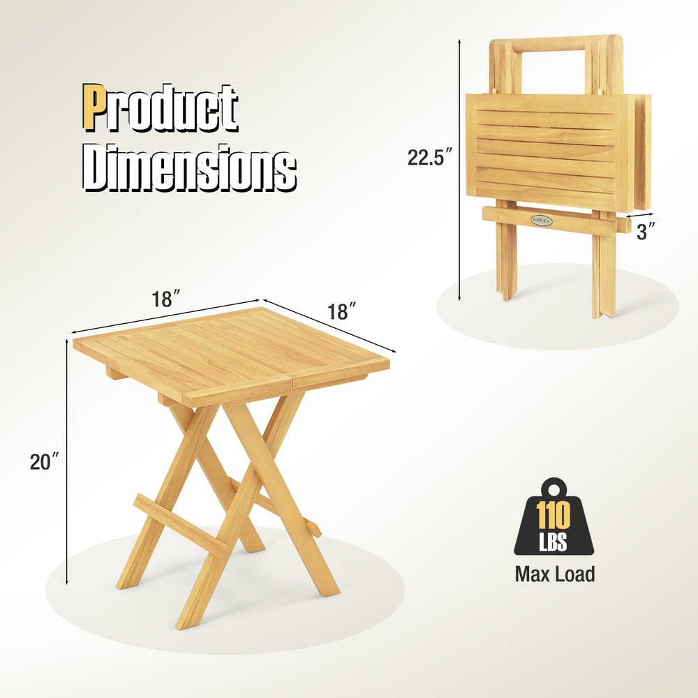 Teak Wood Square Coffee Table With XShaped Legs  Slatted Tabletop Foldable Outdoor Design 5