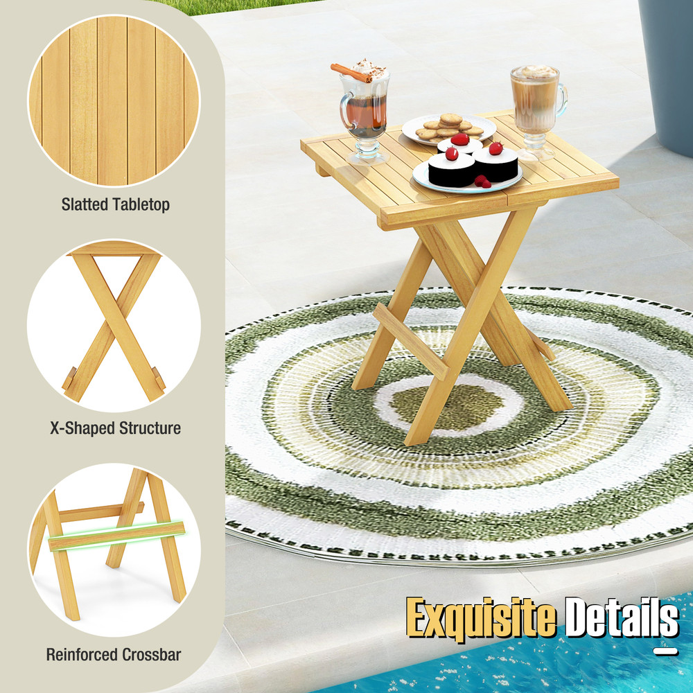 Teak Wood Square Coffee Table With XShaped Legs  Slatted Tabletop Foldable Outdoor Design 4