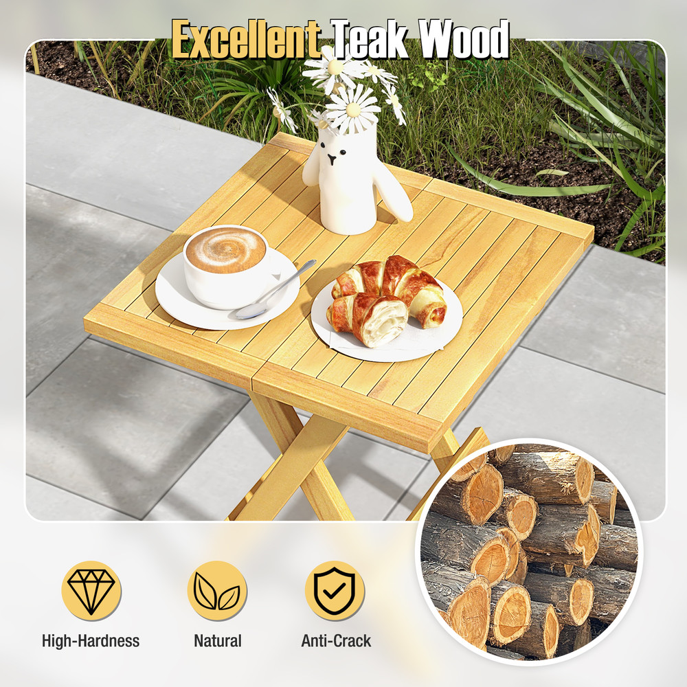 Teak Wood Square Coffee Table With XShaped Legs  Slatted Tabletop Foldable Outdoor Design 3