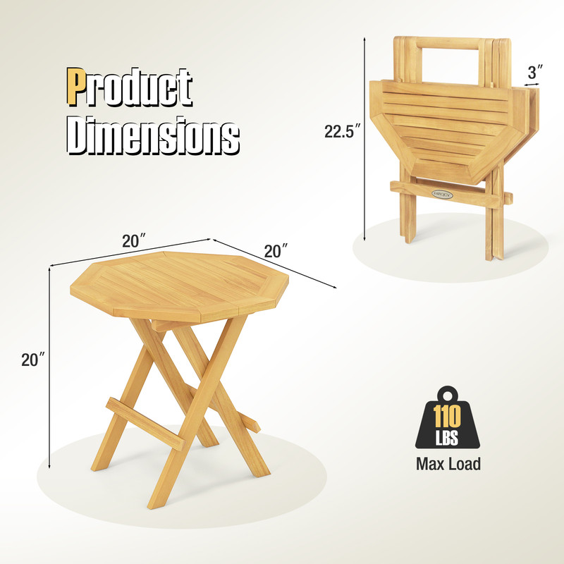 Teak Wood Octagon Coffee Table With XShaped Legs  Slatted Tabletop Foldable Outdoor Design 5