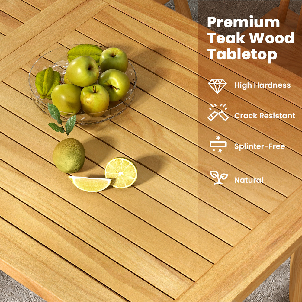 Portable  Compact Outdoor Table With XShaped Legs  Slatted Tabletop Foldable Teak Wood Design 4