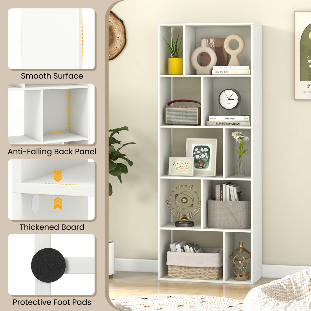 Modern Geometric 5Tier Bookcase 10Cube Storage Shelf 63 Tall For Living Room  Office 4