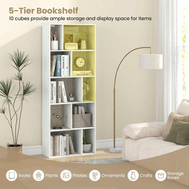 Modern Geometric 5Tier Bookcase 10Cube Storage Shelf 63 Tall For Living Room  Office 2