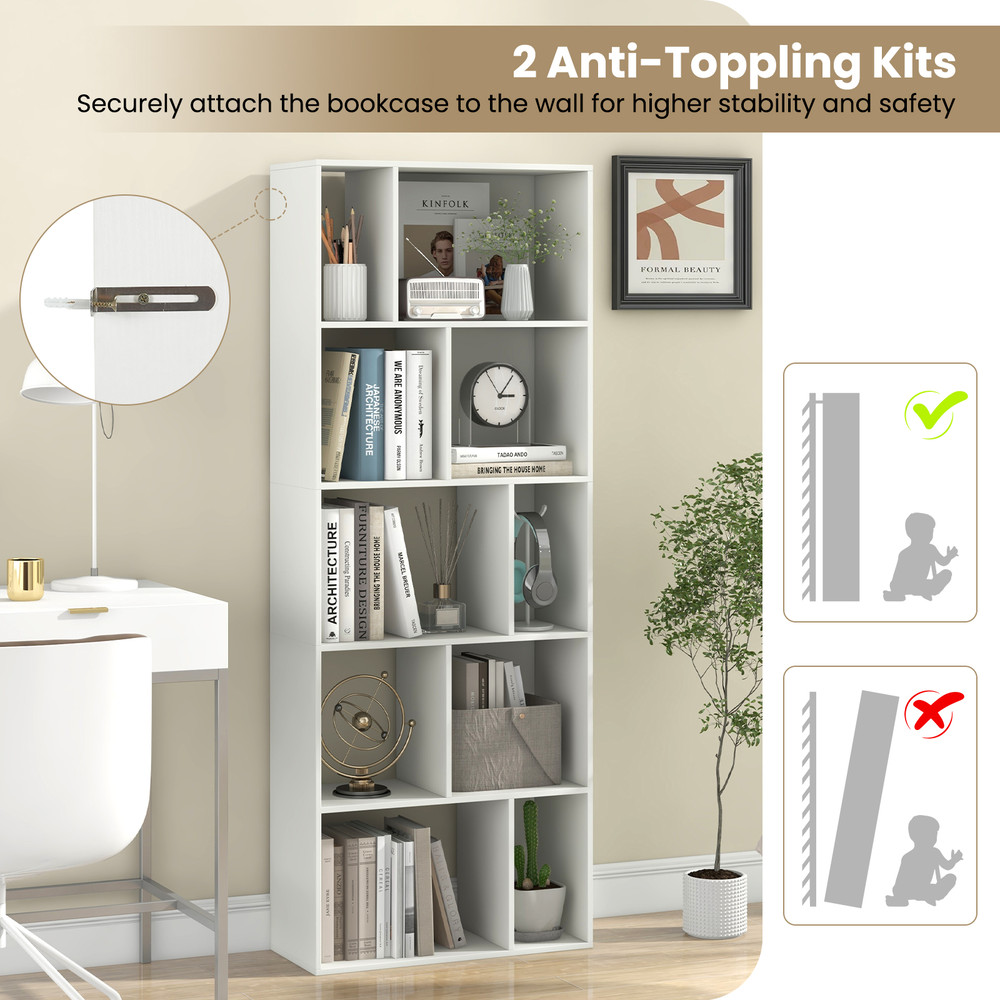 Modern Geometric 5Tier Bookcase 10Cube Storage Shelf 63 Tall For Living Room  Office 3