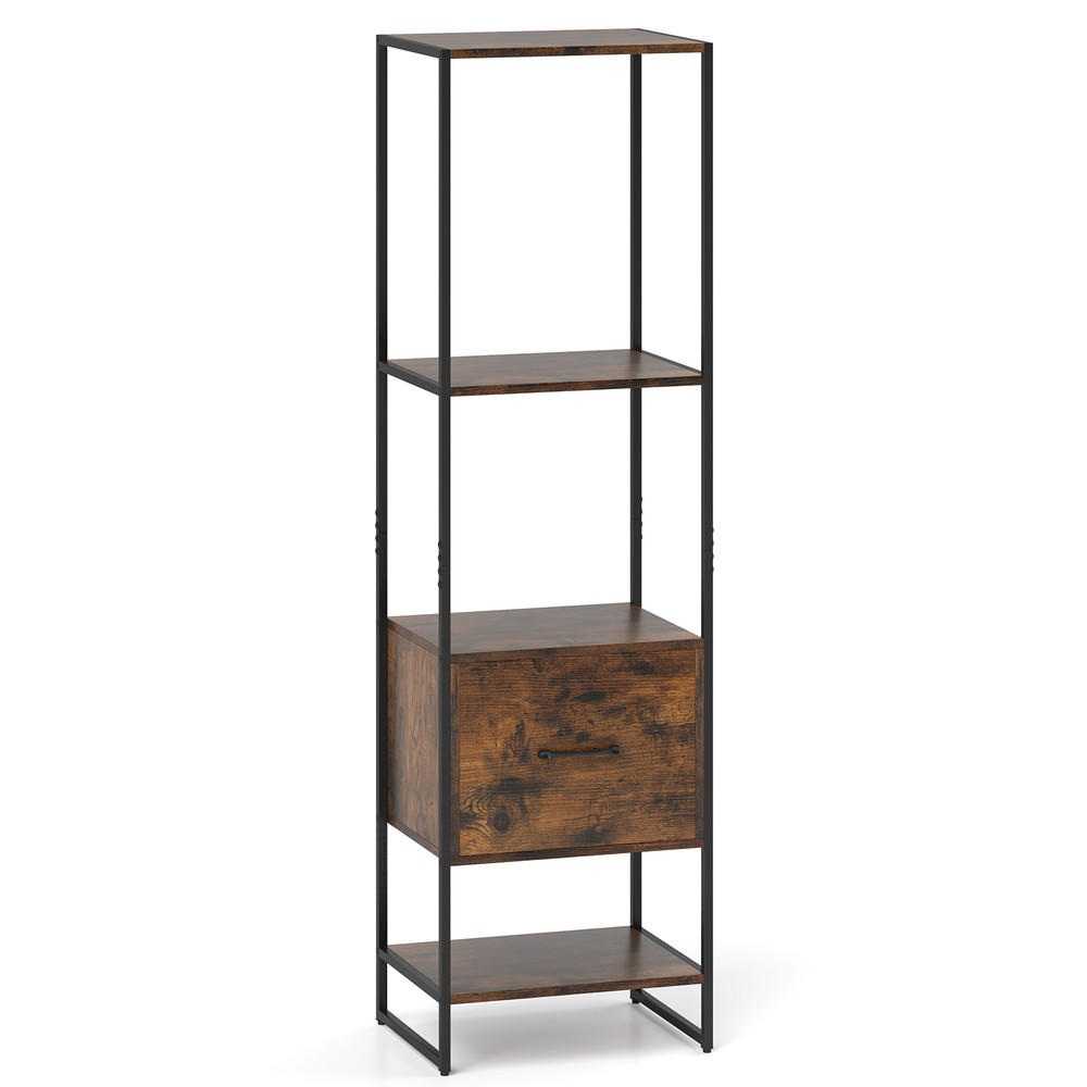 5Tier Narrow Bookcase With 4 Open Shelves  Storage Drawer SpaceSaving Bookshelf For Small Spaces 7