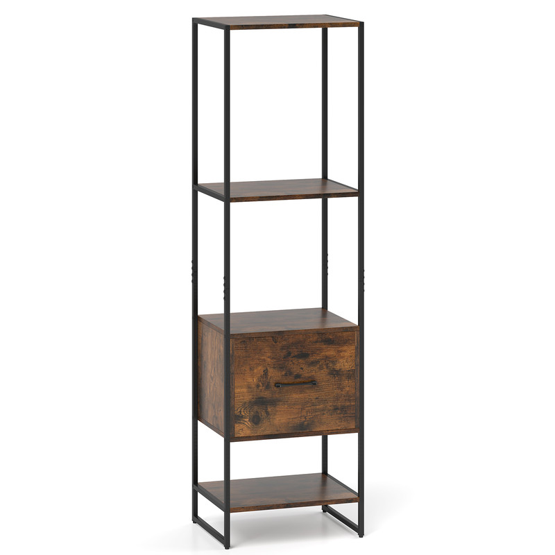 5Tier Narrow Bookcase With 4 Open Shelves  Storage Drawer SpaceSaving Bookshelf For Small Spaces 7