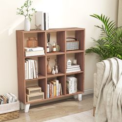 9-cube bookcase with 6 removable shelves & raised support feet, space-saving storage solution