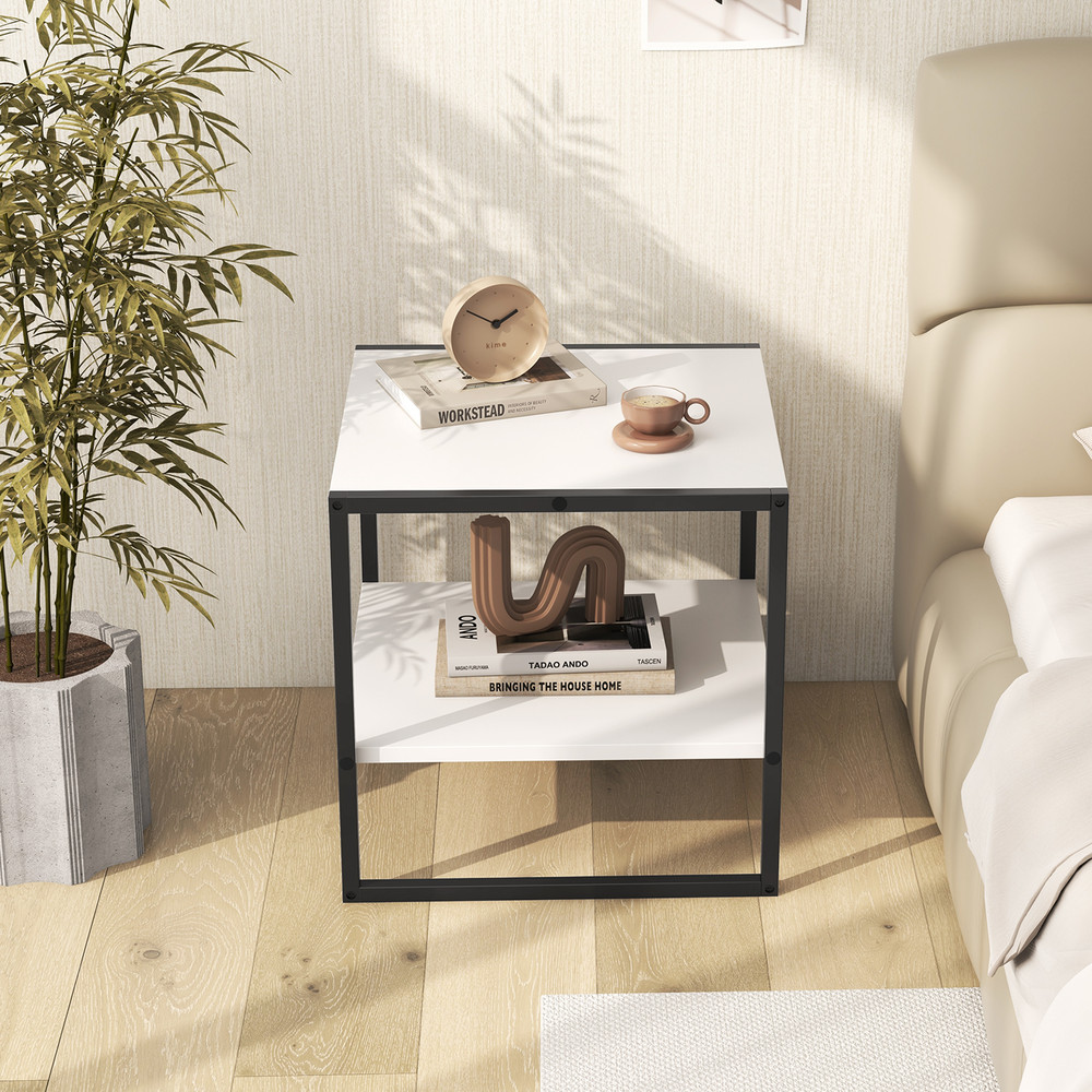 2Tier Square End Table With Storage Shelf Reversible Design For Flexible Use 2
