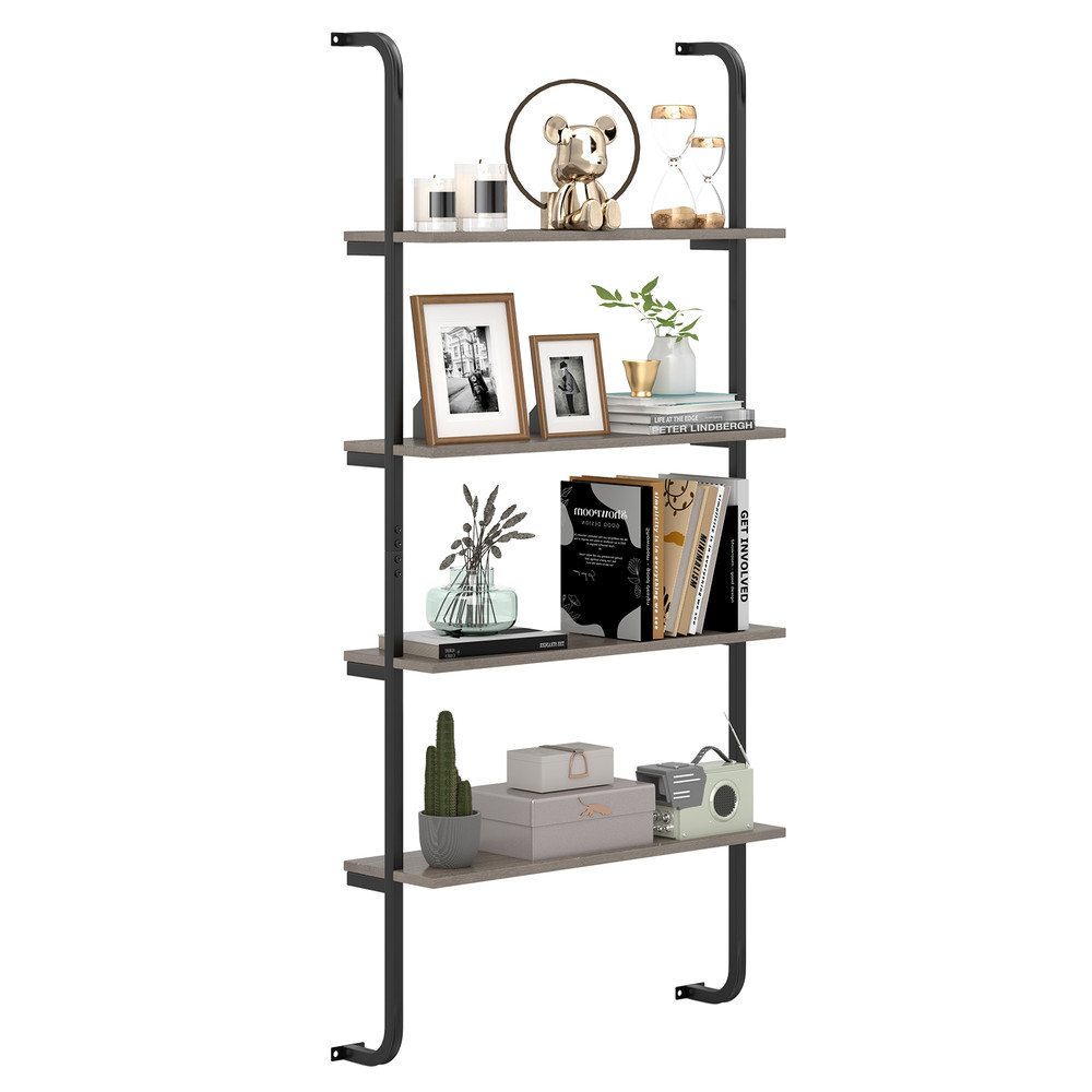 4-Tier Industrial Pipe Shelving with Metal Frame – Rustic Floating Bookshelf for Living Room & Kitchen