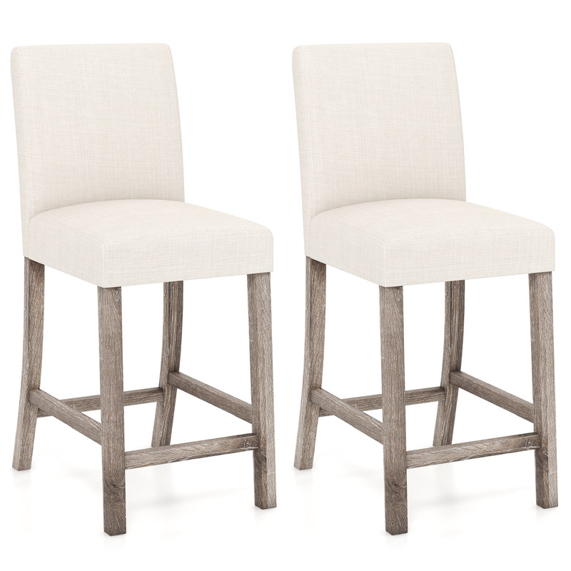 Counter Height Bar Stools Set of 2 with Back and Footrest Durable Rubber Wood & Linen Upholstery