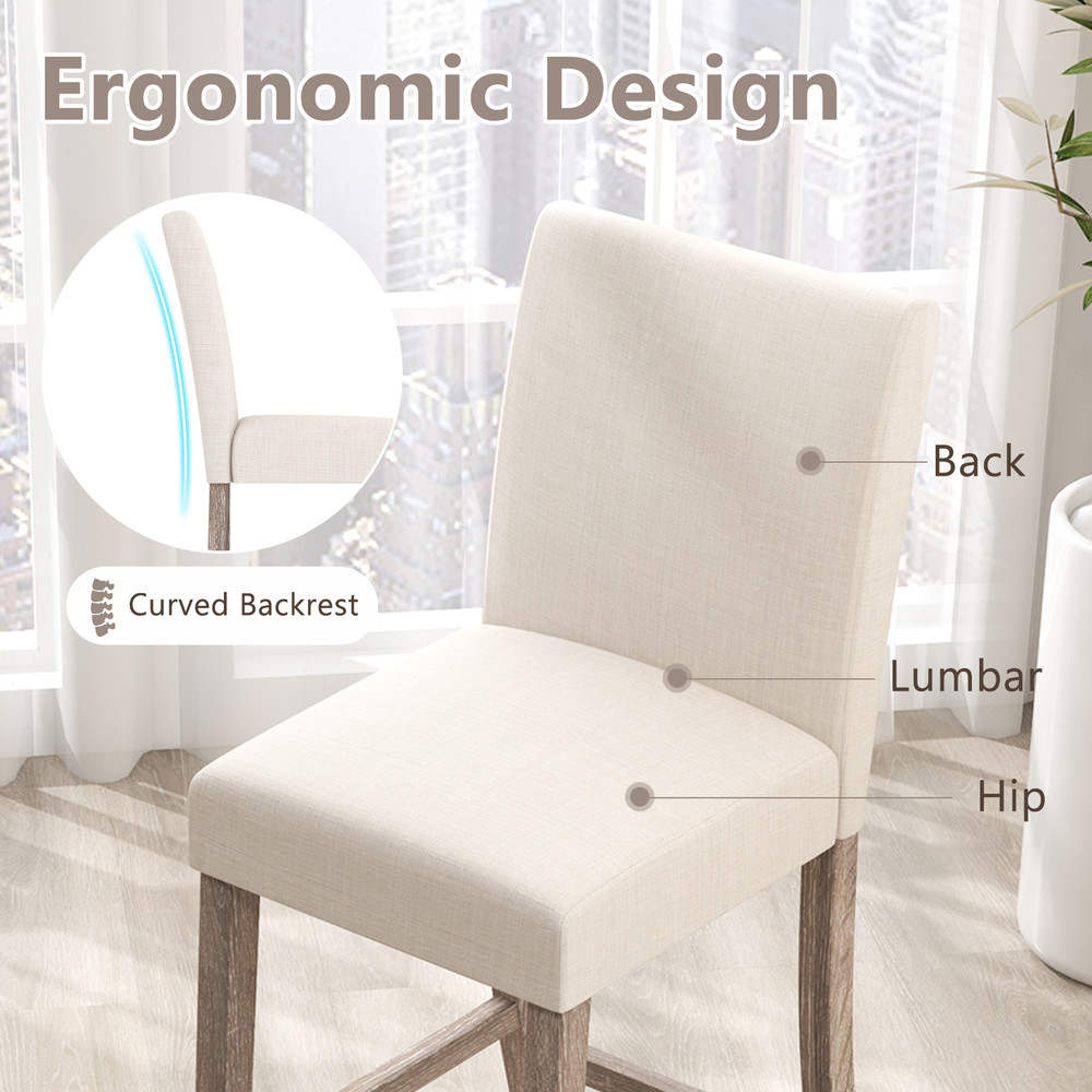 Counter Height Bar Stools Set of 2 with Back and Footrest Durable Rubber Wood & Linen Upholstery