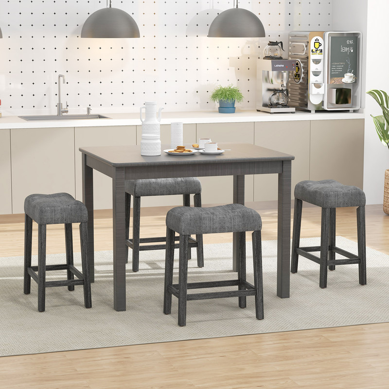 24 Inch Set of 2 Saddle Bar Stools with Padded Seat Ergonomic & Space Saving Design
