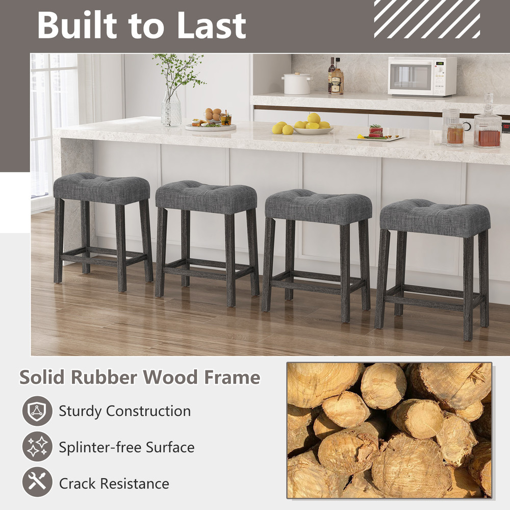24 Inch Set of 2 Saddle Bar Stools with Padded Seat Ergonomic & Space Saving Design