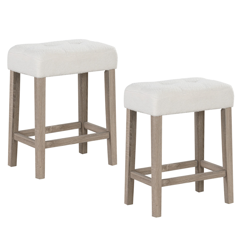 Modern Counter Height Bar Stools Set of 2 with Rubber Wood Legs Plush Sherpa Upholstery & Ergonomic Design