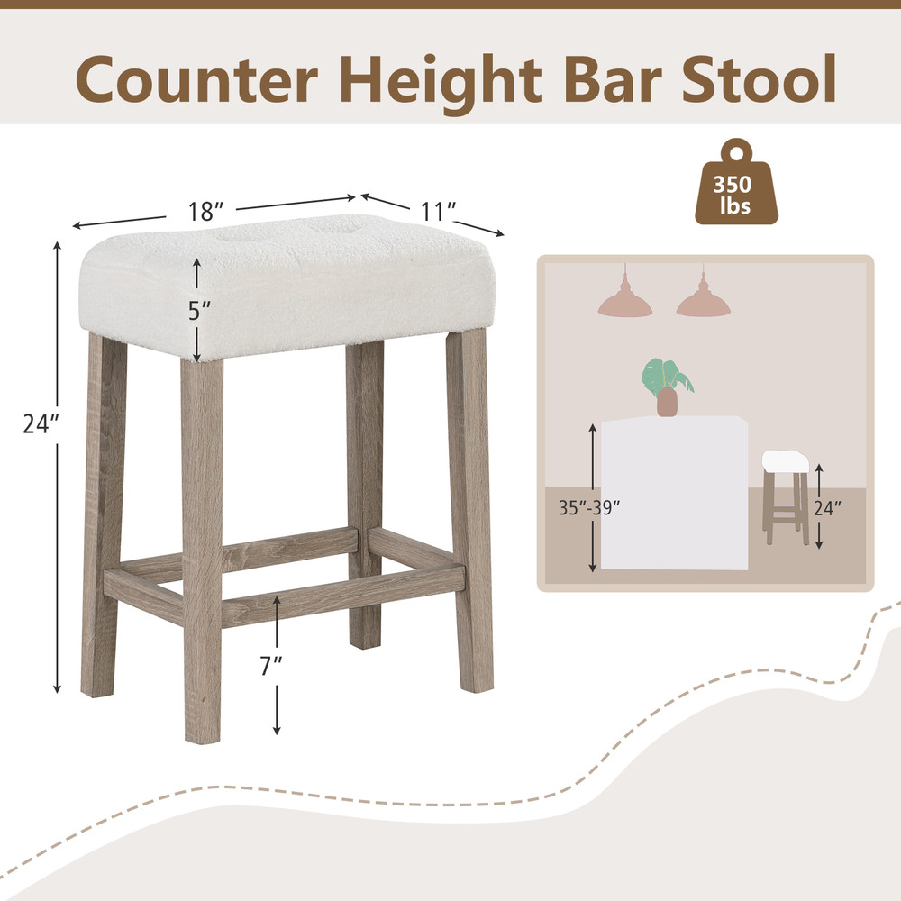 Modern Counter Height Bar Stools Set of 2 with Rubber Wood Legs Plush Sherpa Upholstery & Ergonomic Design