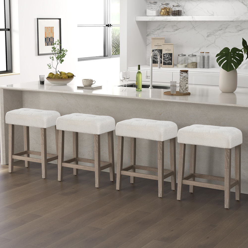 Modern Counter Height Bar Stools Set of 2 with Rubber Wood Legs Plush Sherpa Upholstery & Ergonomic Design