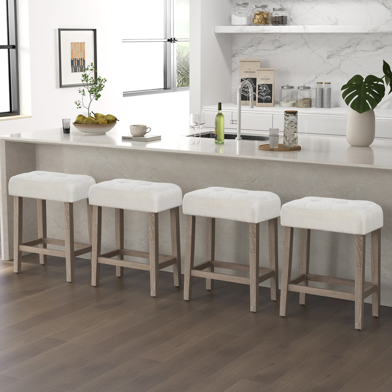 Modern Counter Height Bar Stools Set of 2 with Rubber Wood Legs Plush Sherpa Upholstery & Ergonomic Design
