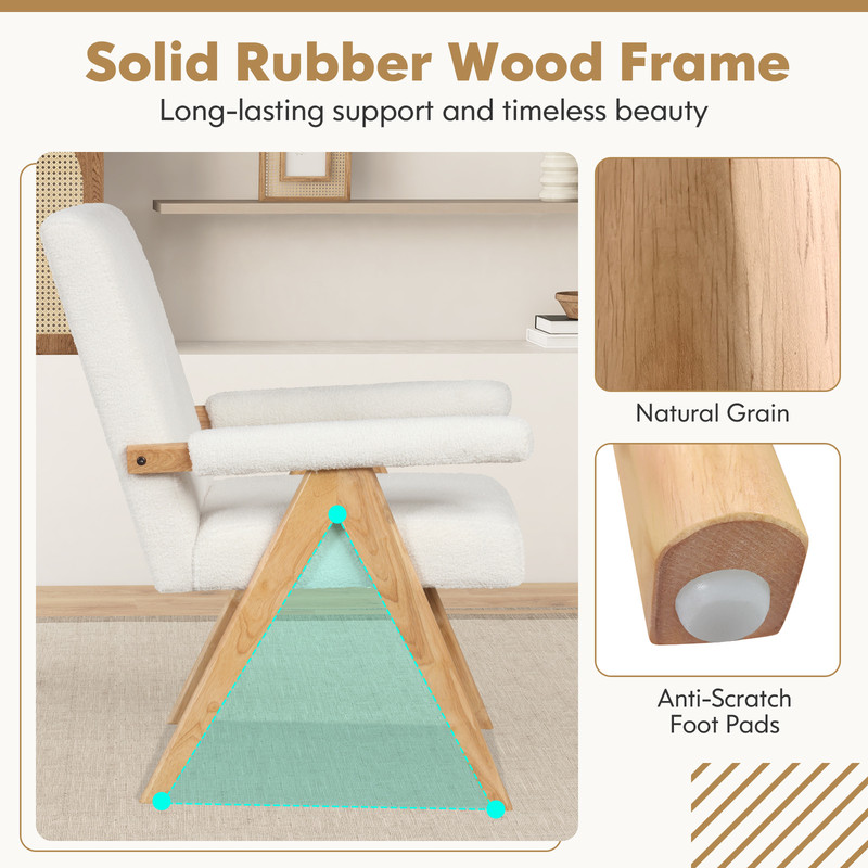 Mid Century Modern Accent Chair with Rubber Wood Frame & Padded Armrests Sherpa Upholstered Comfort