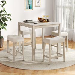 5 piece bar table set with square table and 4 padded stools space saving dining set for kitchens & breakfast nooks