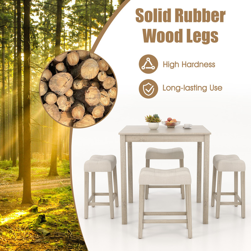 5 Piece Bar Table Set with Square Table and 4 Padded Stools Space Saving Dining Set for Kitchens & Breakfast Nooks