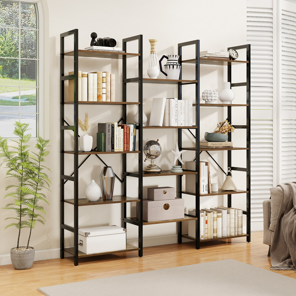 5 Tier Triple Wide Heavy Duty Metal Frame Industrial Bookshelf Sturdy & Spacious Storage Solution
