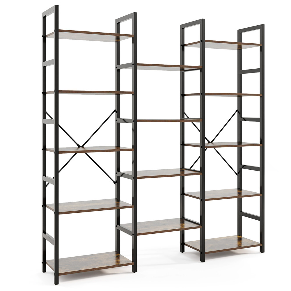 5 Tier Triple Wide Heavy Duty Metal Frame Industrial Bookshelf Sturdy & Spacious Storage Solution
