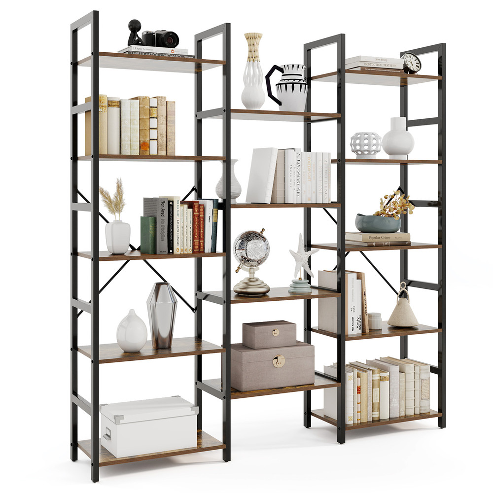 5 Tier Triple Wide Heavy Duty Metal Frame Industrial Bookshelf Sturdy & Spacious Storage Solution