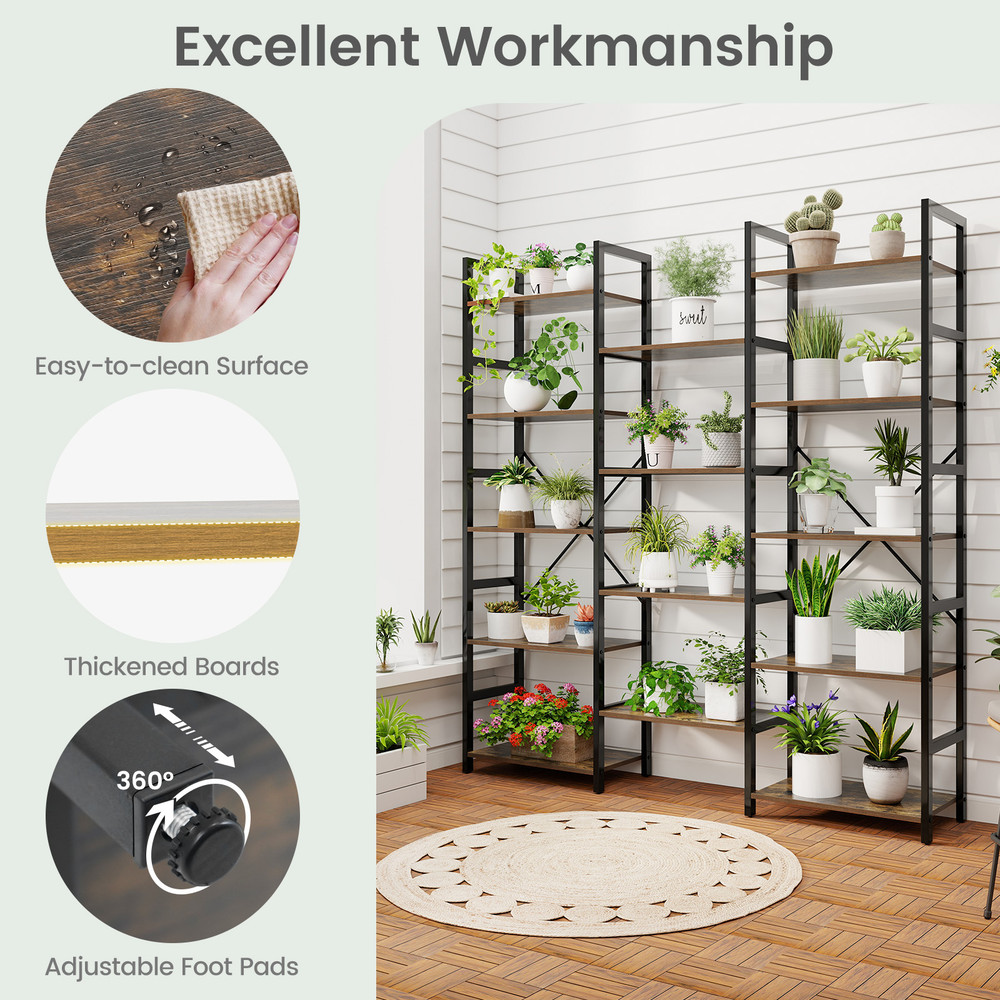 5 Tier Triple Wide Heavy Duty Metal Frame Industrial Bookshelf Sturdy & Spacious Storage Solution