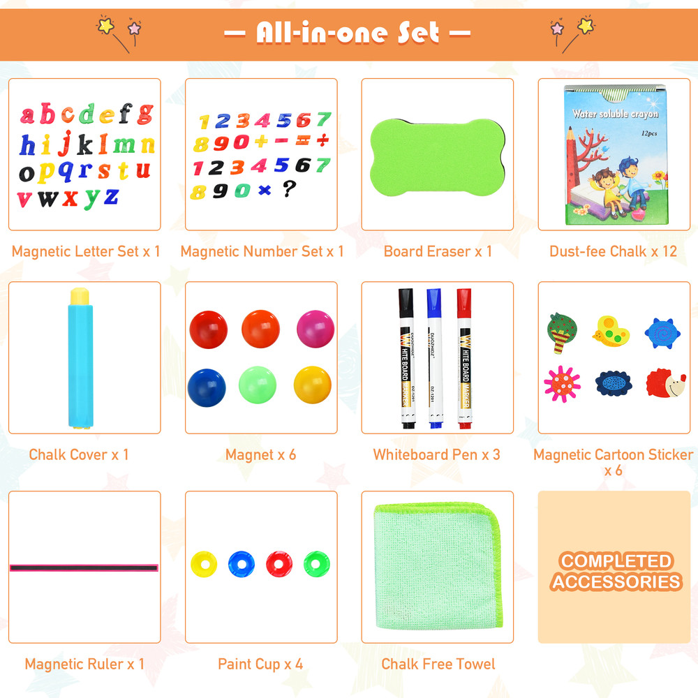 Premium Kids Art Easel with Paper Roll Double-Sided Regulable Drawing Easel Plank, Adjustable Height, Magnetic Board