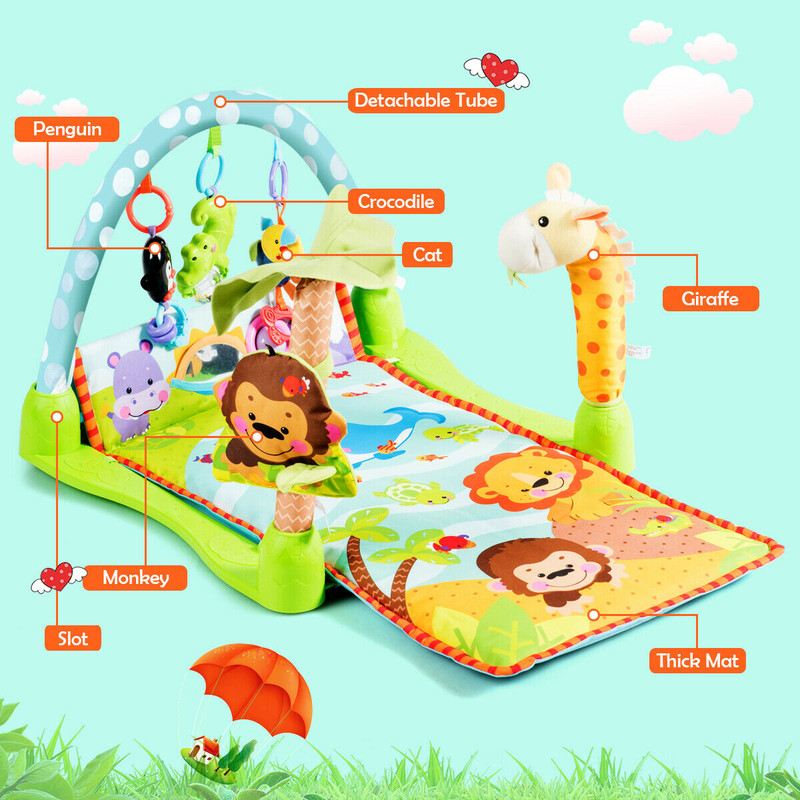 4-in-1 Baby Play Gym Mat with 3 Hanging Educational Toys, Tummy Time, Sit-Up & Climb Tunnel Activity Center