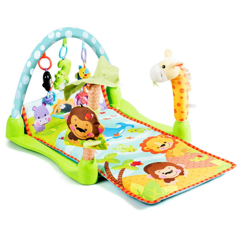 4-in-1 Baby Play Gym Mat with 3 Hanging Educational Toys, Tummy Time, Sit-Up & Climb Tunnel Activity Center