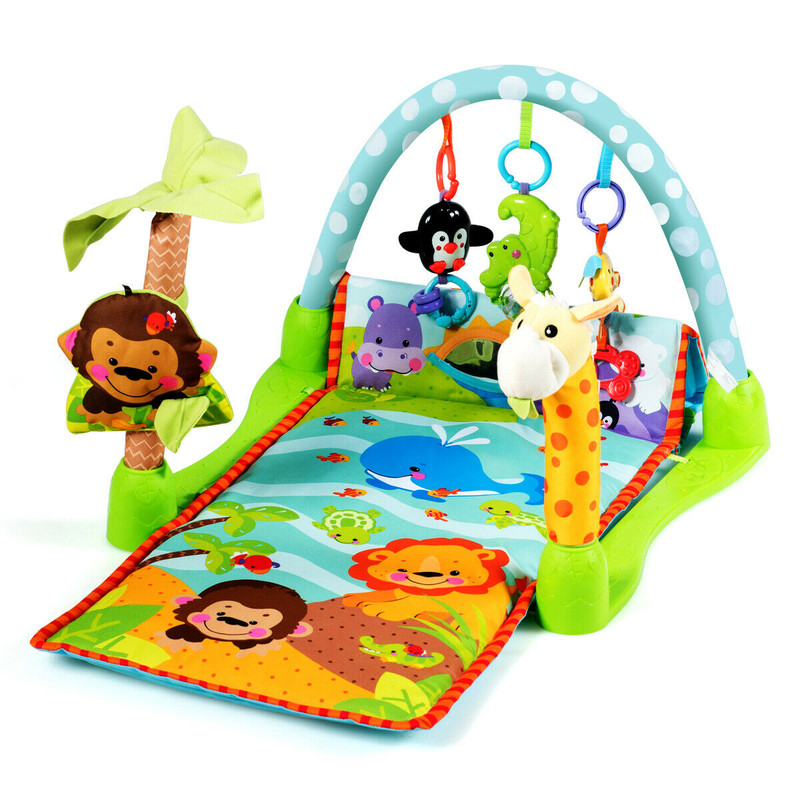 4-in-1 Baby Play Gym Mat with 3 Hanging Educational Toys, Tummy Time, Sit-Up & Climb Tunnel Activity Center