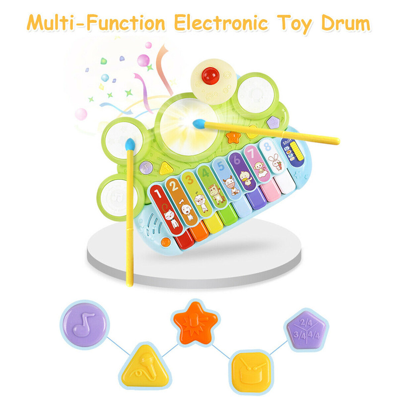 Interactive 3-in-1 Electronic Piano Xylophone Game Drum Set for Toddlers, Multi-Mode Musical Learning Toy