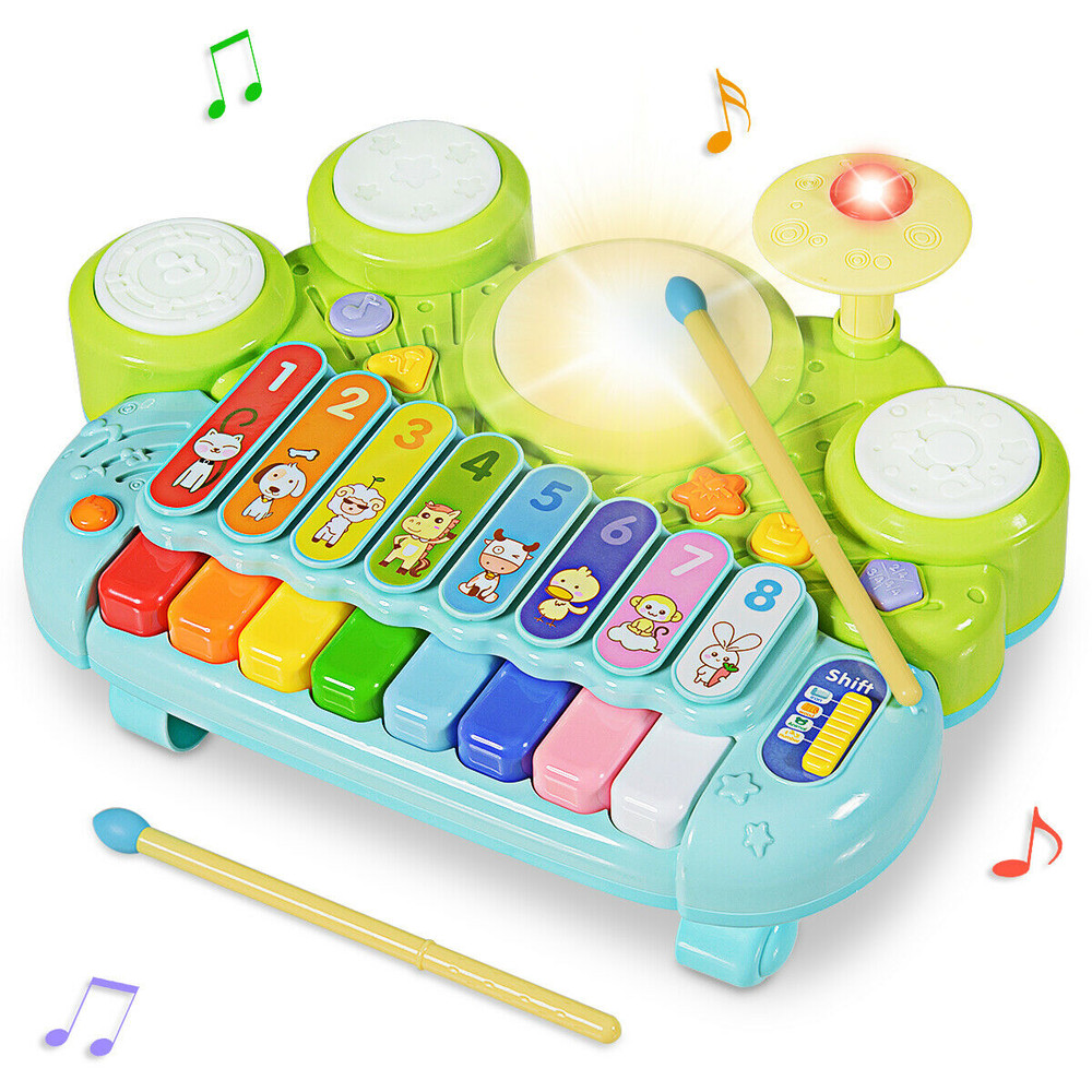 Interactive 3-in-1 Electronic Piano Xylophone Game Drum Set for Toddlers, Multi-Mode Musical Learning Toy