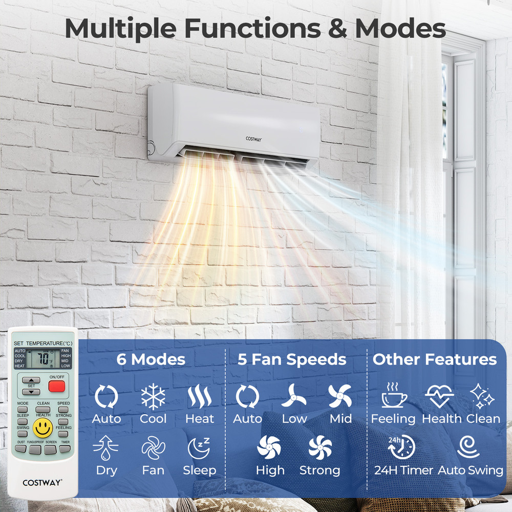 30000 BTU 2 Zone 23 SEER2 Mini Split Air Conditioner WiFi Enabled With Heat Pump9K 9K Ductless Inv 2
