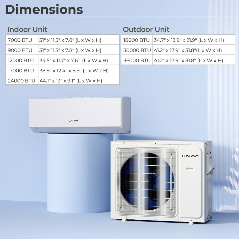 30000 BTU 2 Zone 23 SEER2 Mini Split Air Conditioner WiFi Enabled With Heat Pump9K 9K Ductless Inv 7