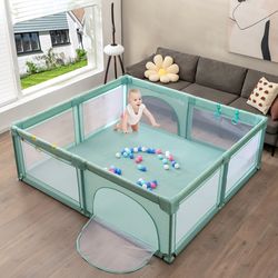 large infant baby playpen safety play center yard with 50 ocean balls, durable oxford fabric play yard with zipper door