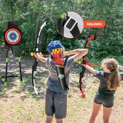 youth archery bow set with led light up bow and 20 suction cup arrows for kids, durable abs archery game